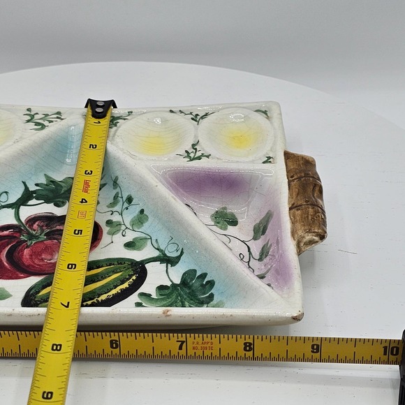Vintage Hand Painted Italy Vegetable and Egg Crudites Dish D'Oeuvres Platter - Picture 5 of 7